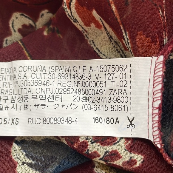 Zara Basic Maroon Floral Semi Sheer Long Cardigan Length Blouse. Size XS - Picture 13 of 16